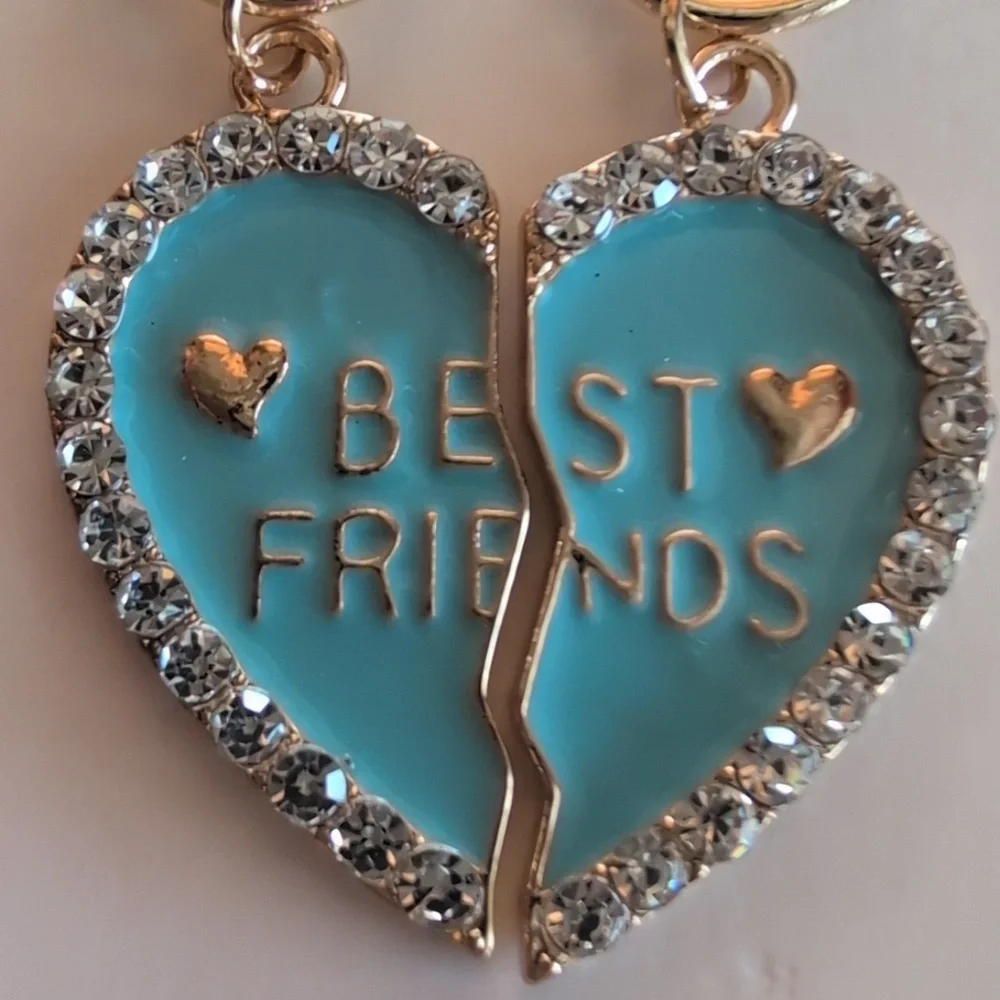 Gold and Blue Best Friends Friendship Heart Zipper Pulls Charms